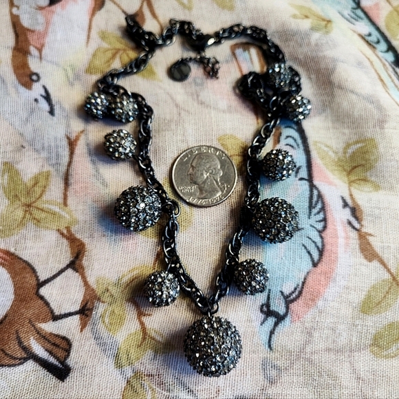 Talbots Talbot's Graduated Disco Ball Hematite Gunmetal Rhinestone Necklace - Picture 6 of 8